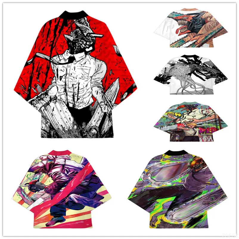 Summer New Chainsaw Man Cloak COS Anime Chainsaw Man Vine Tree Surrounding Feather Weaving Robe 3D Printed Kimono