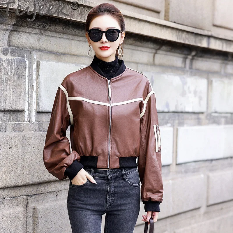 Tcyeek Real Leather Jacket Women Spring Autumn Sheepskin Coat Short Leather Coat 2024 Women's Jackets streetwear Jaqueta Couro