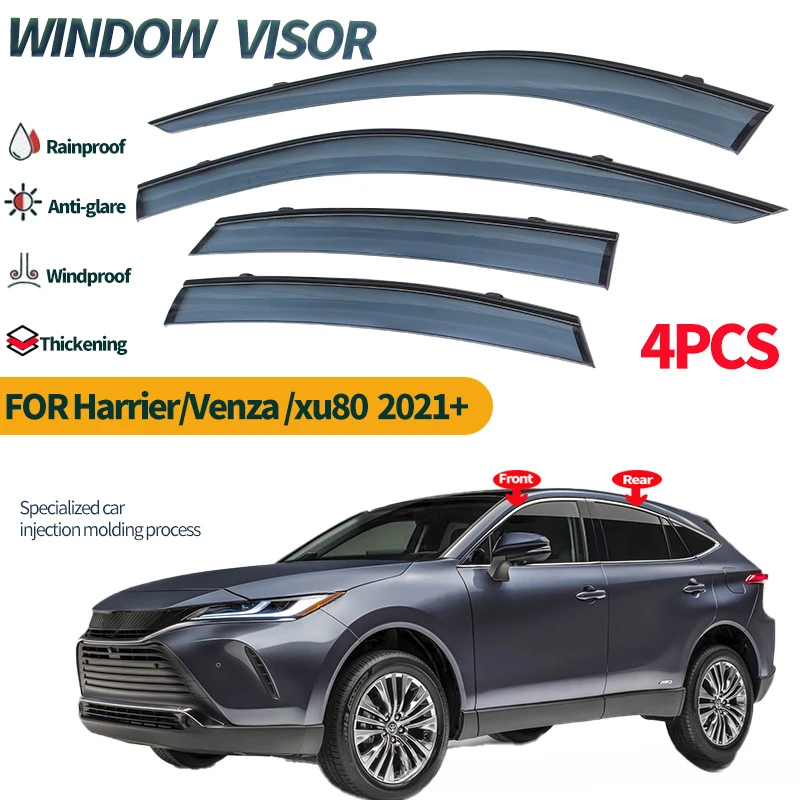 Rainproof Weathershied PC with 3D Stainless Chrome Window Visor for Toyota Harrier XU80 2021+ Door Visor Wind Sun Rain Guards