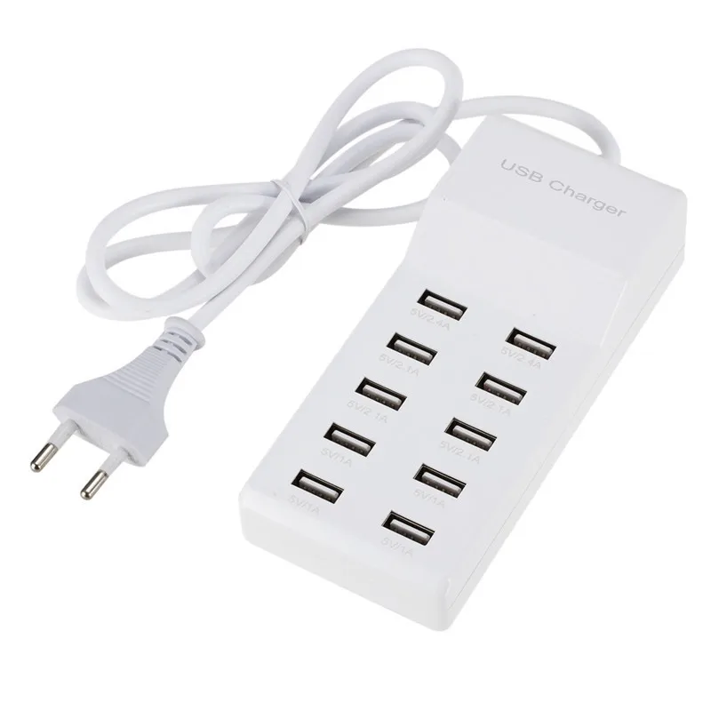 5V 10A EU US UK Plug Extension Socket USB Charger 10-Port USB Charging Station for Multi Devices 50W USB Hub Adapter