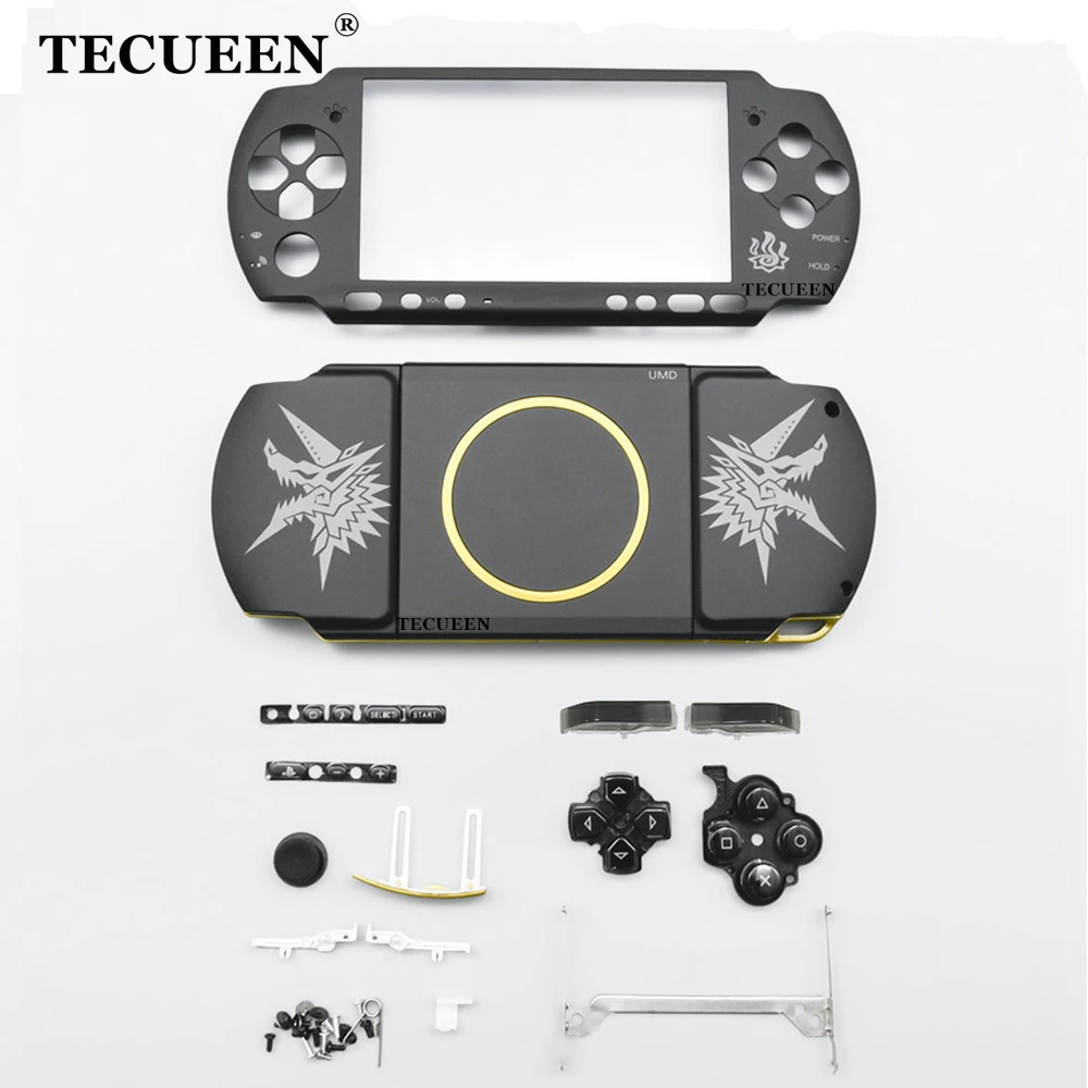 For PSP 3000 Repair Parts for Monster Hunter Theme Replacement Housing Shell Faceplate Bottom Cover Case with Full Buttons Kits