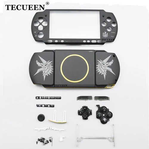 Piezas de reparación para PSP 3000, carcasa de repuesto con tema Monster Hunter, carcasa inferior con placa frontal y Kits de botones completos