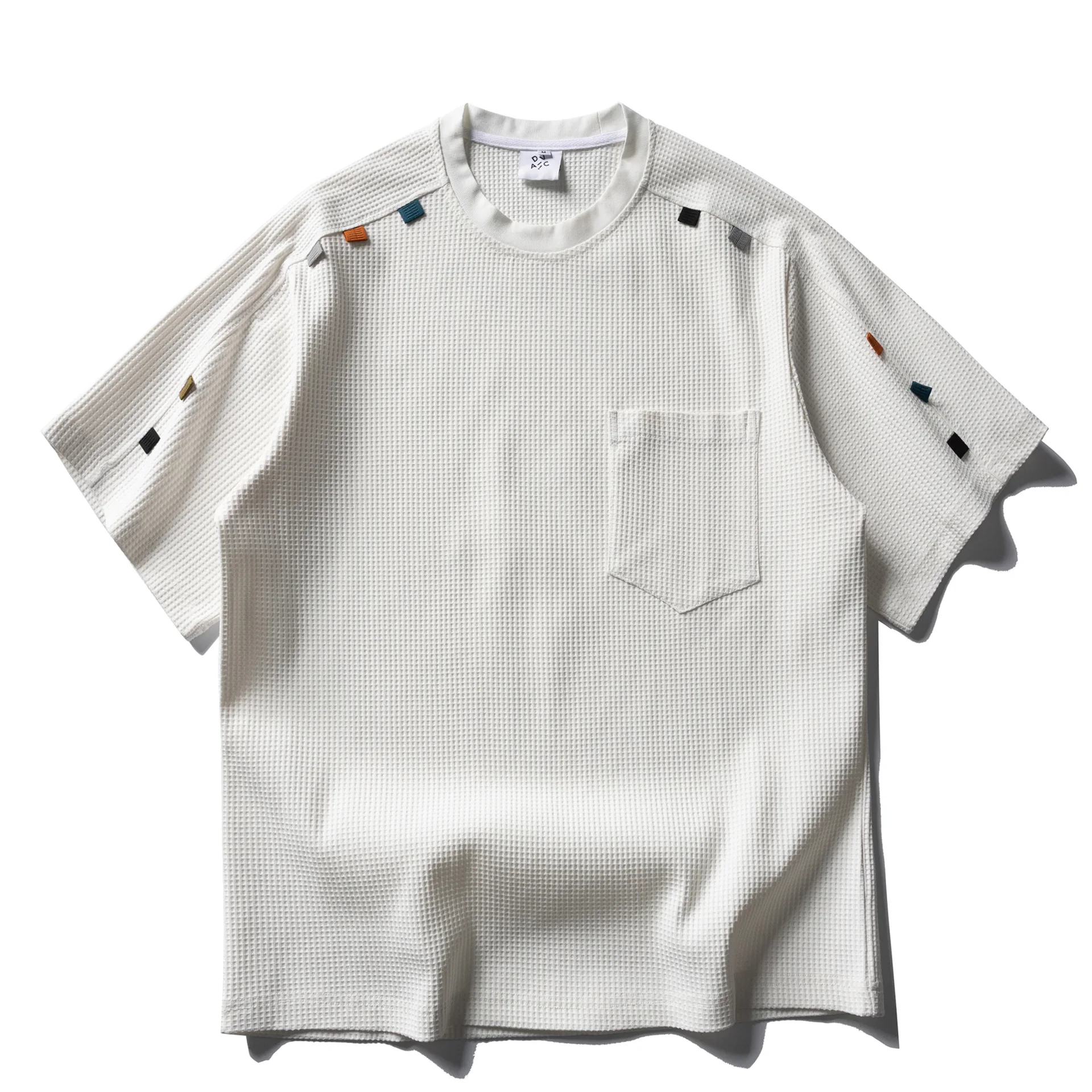 American Casual Waffle Grid Splicing Short Sleeved T-shirt Loose Half Sleeved T-shirt Trendy Couple