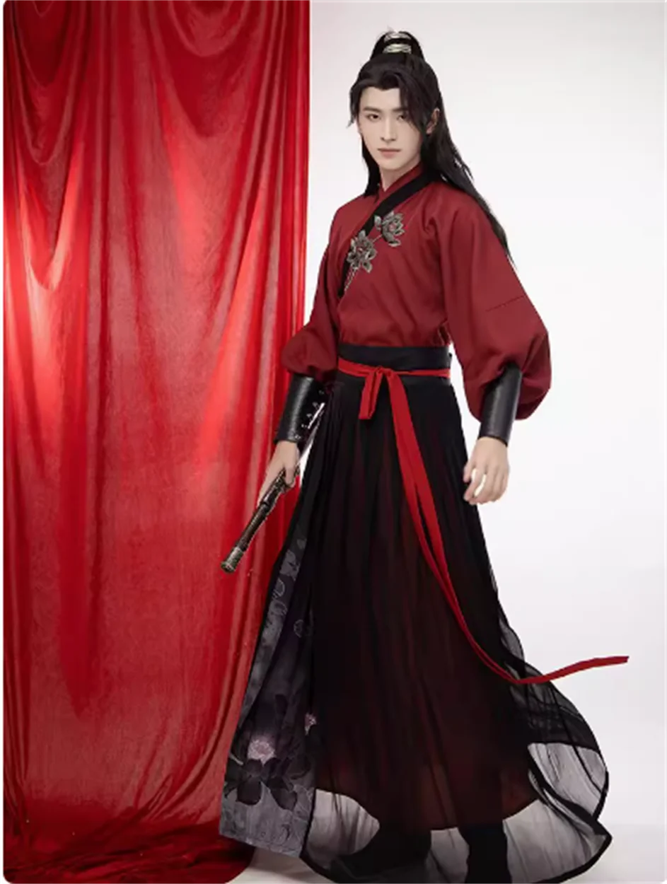 ملابس صينية حمراء غير قديمة Hanfu للرجال والنساء ، تطريز ، زيكي ، الشتاء