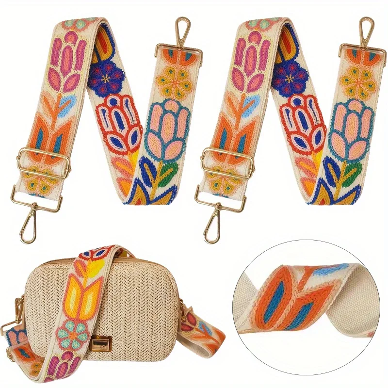 1/2/5pcs Bohemian Embroidered Bag Strap Adjustable Wide Nylon Shoulder Strap for Crossbody Bag Handbag Backpack Guitar Style - view 4