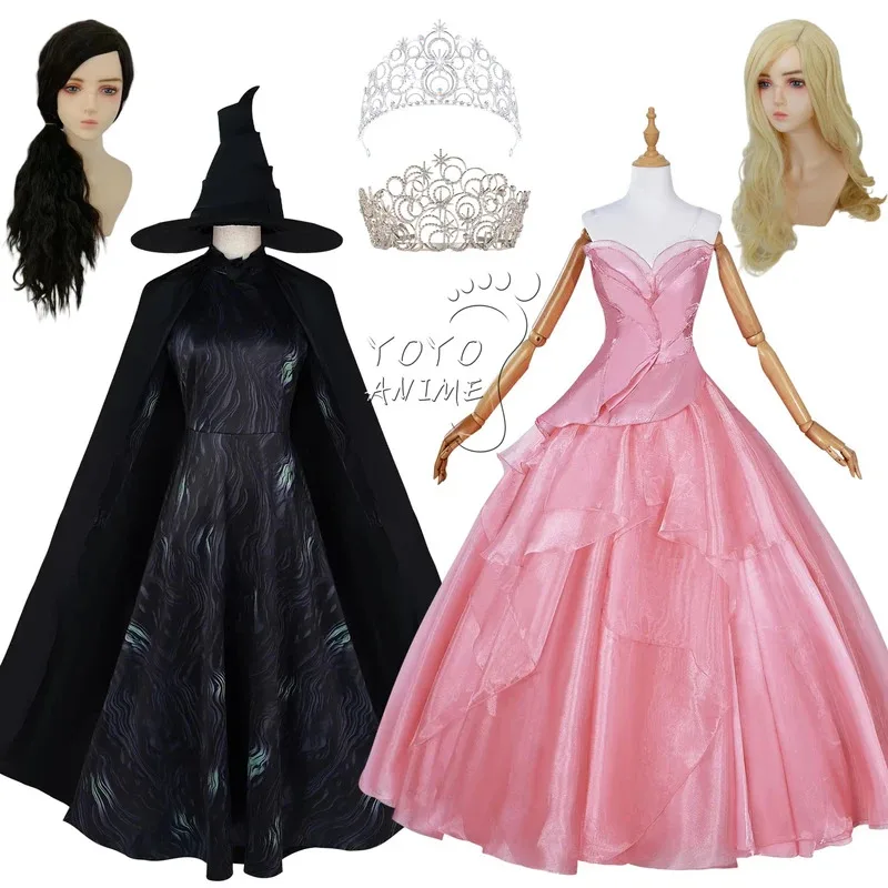 

Wicked Glinda Elphaba Cosplay Costume Glinda Pink Princess Dress Witch Costume For Woman Girl Party Cosplay Full Set
