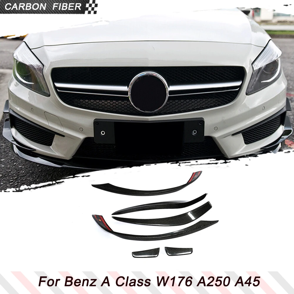 

Carbon Fiber Car Front Bumper Canards For Mercedes W176 A250 A45 AMG FRP Front Bumper Fins Spoiler Canard Lip Racing Splitters