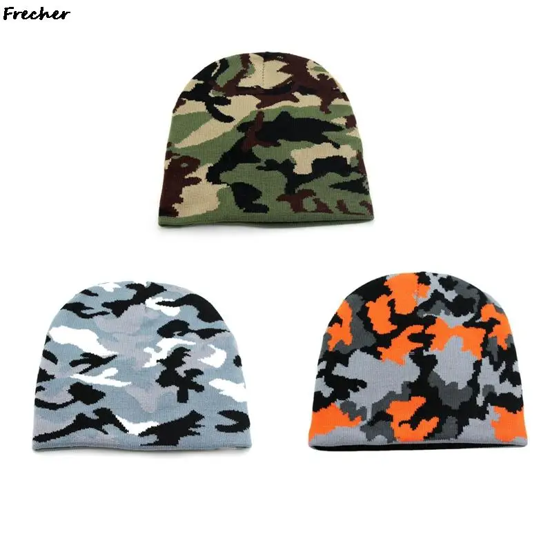 

Camouflage Winter Wool Cap Women Men Fashion Knitted Hats Outdoor Warm Knitting Caps Skateboard Tactical Headwear Slouchy Hat