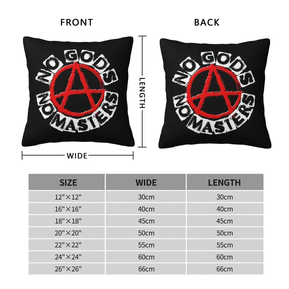 No Gods No Masters Square Pillowcase Polyester Linen Velvet Creative Zip Decorative Car Cushion Cover