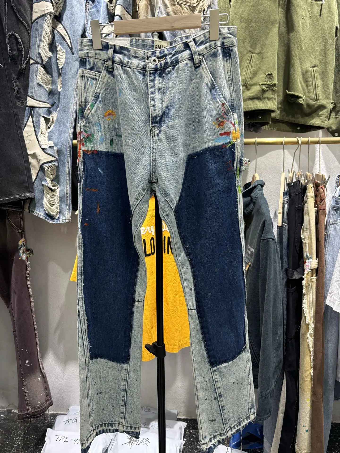 

American Retro Patchwork Dyeing Jeans Bell Bot Vintage Denim Pants Youth Casual Wear Non-Stretch Micro Flare Jeans
