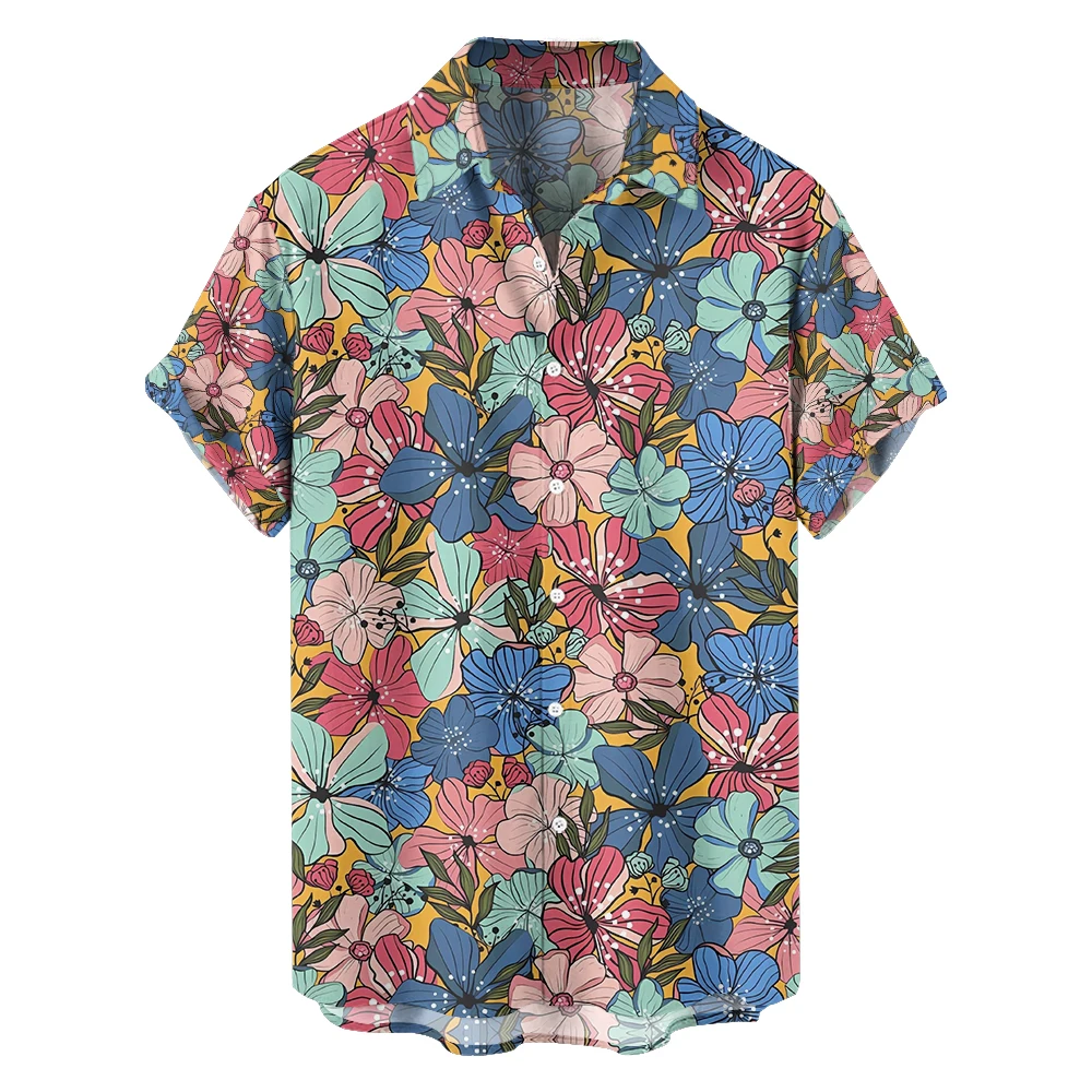 

Оригинальная летняя цветная рубашка с цветочным принтом для отдыха и путешествий большого размера рубашка с коротким рукавом в гавайском стиле свободная трендовая рубашка с цифровым принтом
