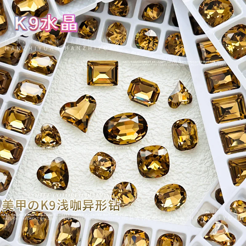 5 pièces ongles strass breloques jaune café ongles diamant bijoux Merad ambre marron diamant d'ongle de forme spéciale