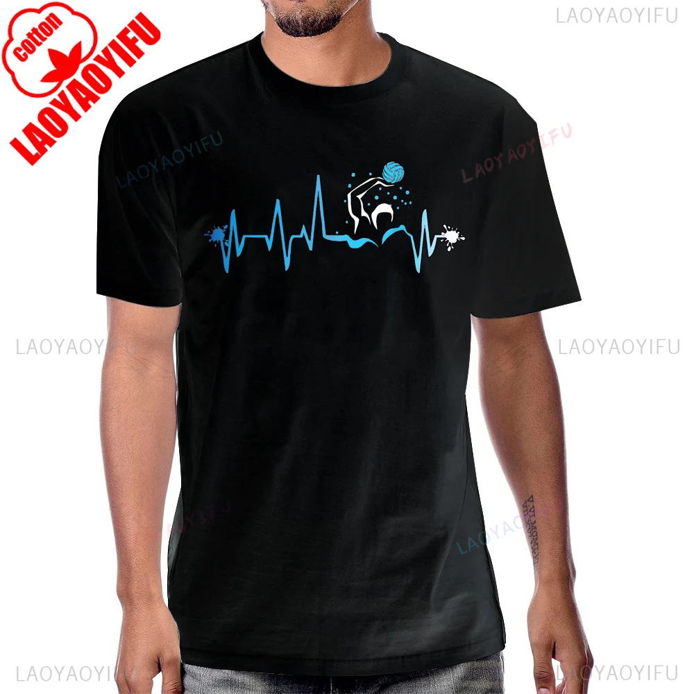 Water Polo Player Heart Beat Graphic Printed T-Shirt Short Sleeve Casual Fashion Harajuku Hip Hop Man Tshirt Cotton Women Tees view 2