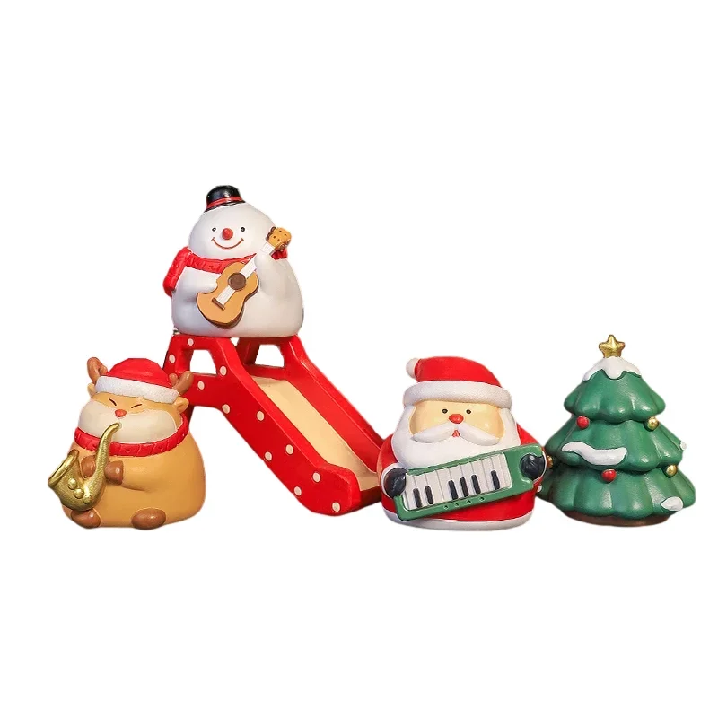 5Pcs Pack Christmas Decoration Cartoon Band Figurines Santa Claus Elk Snowman Figures Christmas Accessories for Desk Home Decor