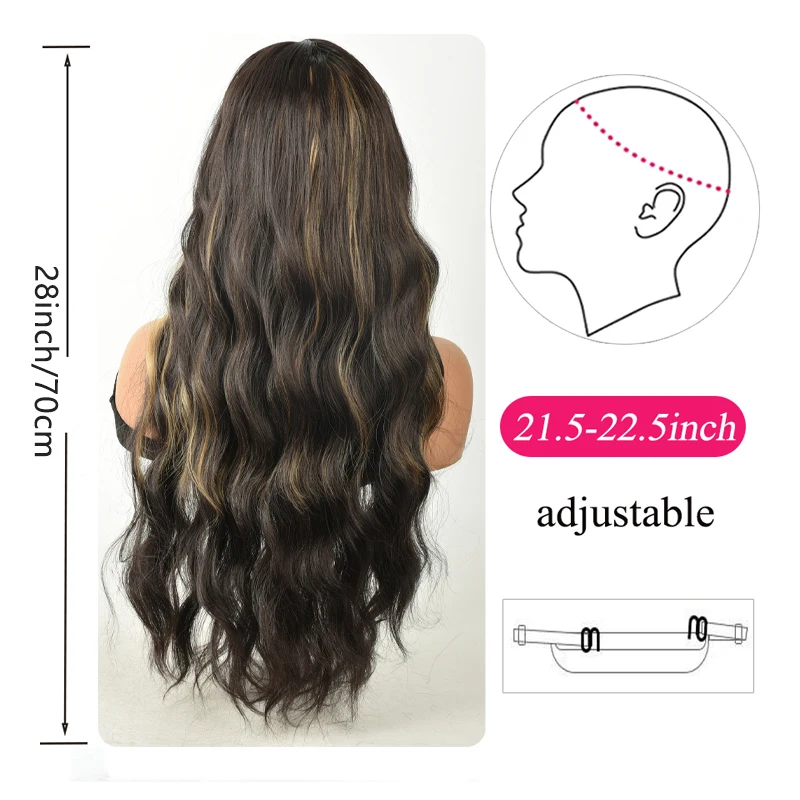 Ein kompletter Satz Kunstfaserperücken für langes lockiges Haar mit Pony