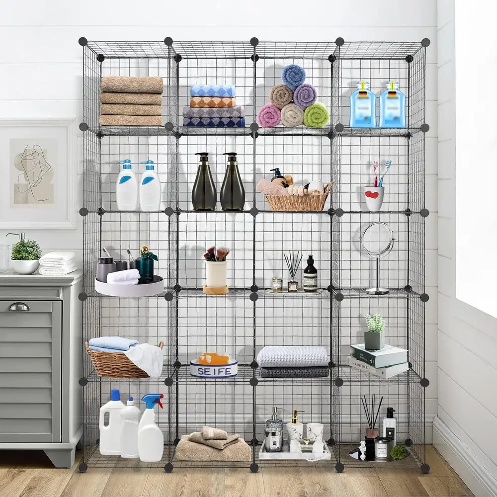 

20 Cubes Wire Cube Storage Organizer, ular Closet Cabinet Stackable Cube Shelving Shelves Unit, Plastic Portable Bookshel Bookca