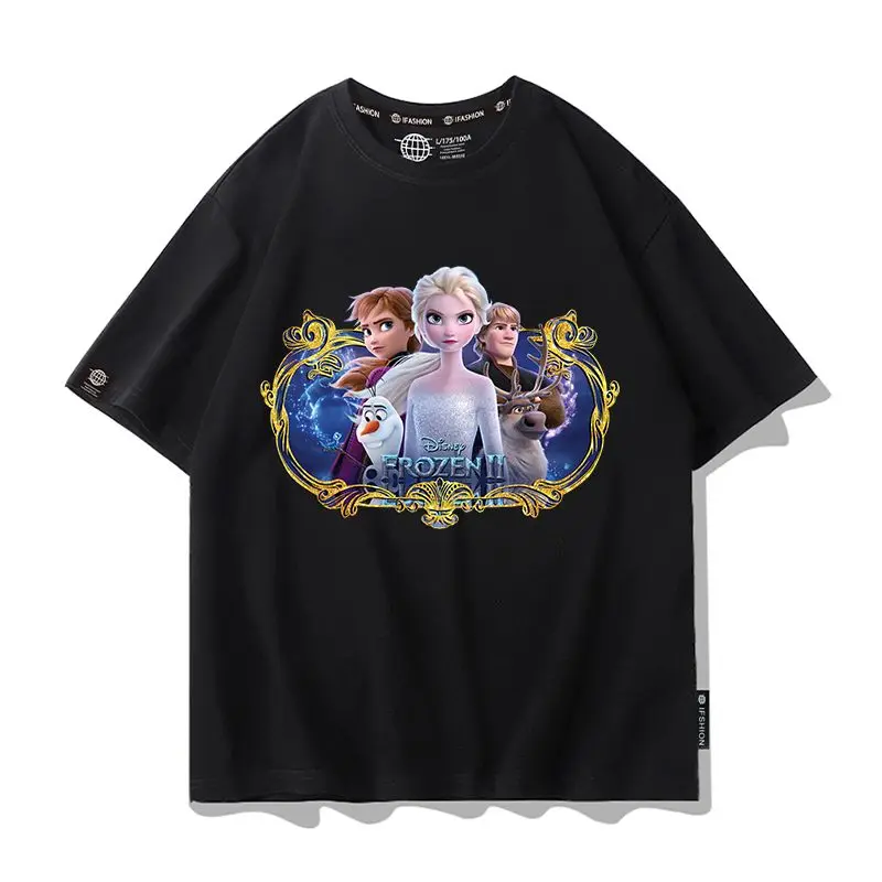 Disney Frozen Short Sleeved T-shirt Summer Girl Elsa Princess Surrounding Casual Clothes Trendy Brand