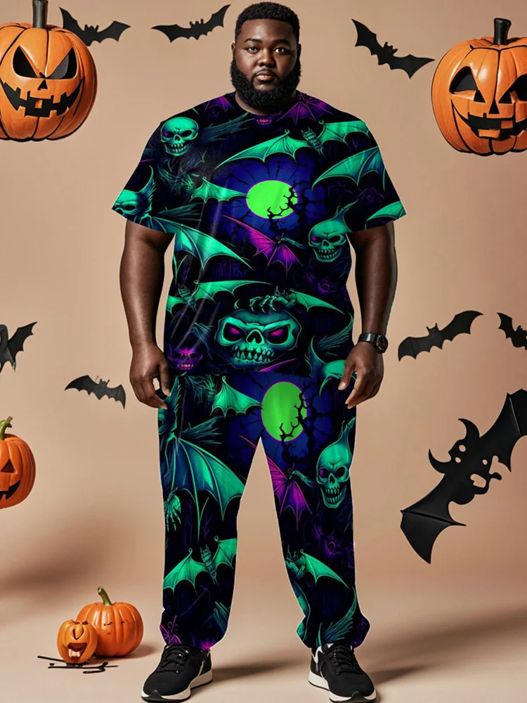 

Biggmans Halloween Skeleton Two Piece Set Loose Fit O Neck Top Casual Pants Mens Outfit Casual Male Plus Size Party Suit 8XL 9XL