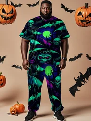 Biggmans Halloween Skeleton Two Piece Set Loose Fit O Neck Top Casual Pants Mens Outfit Casual Male Plus Size Party Suit 8XL 9XL