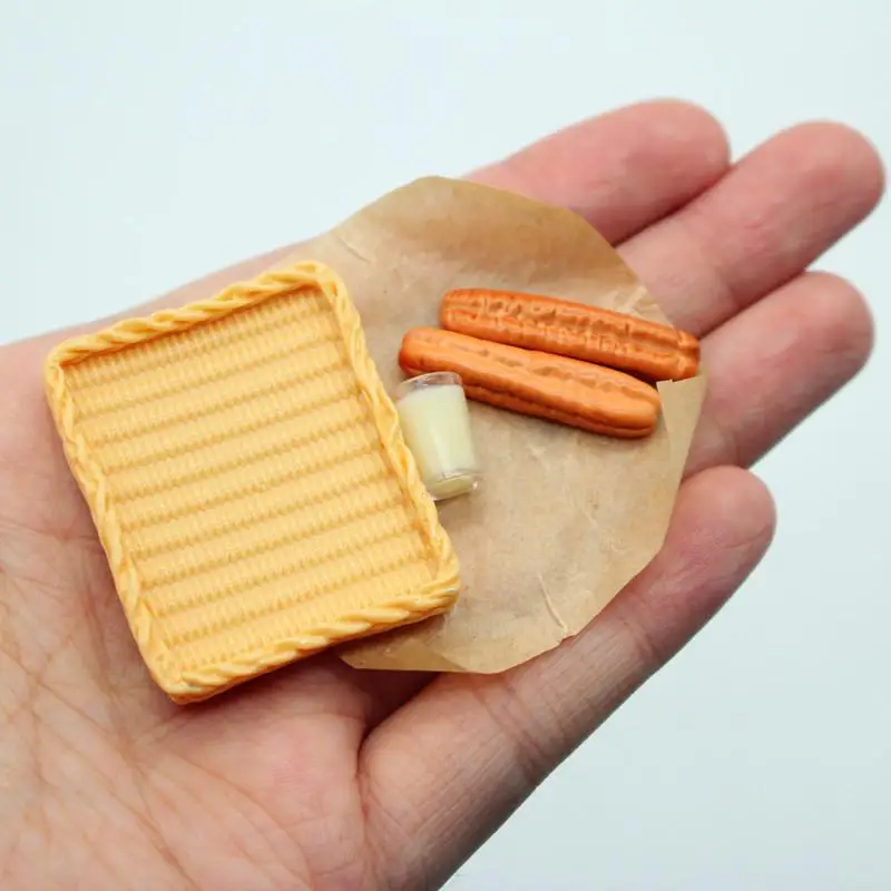Poppenhuis Miniatuur Keuken Voedsel Model Gebakken Brood Stok Sojamelk Ontbijtset Accessoires Voor Poppenhuis Fantasiespel Speelgoed Cadeau