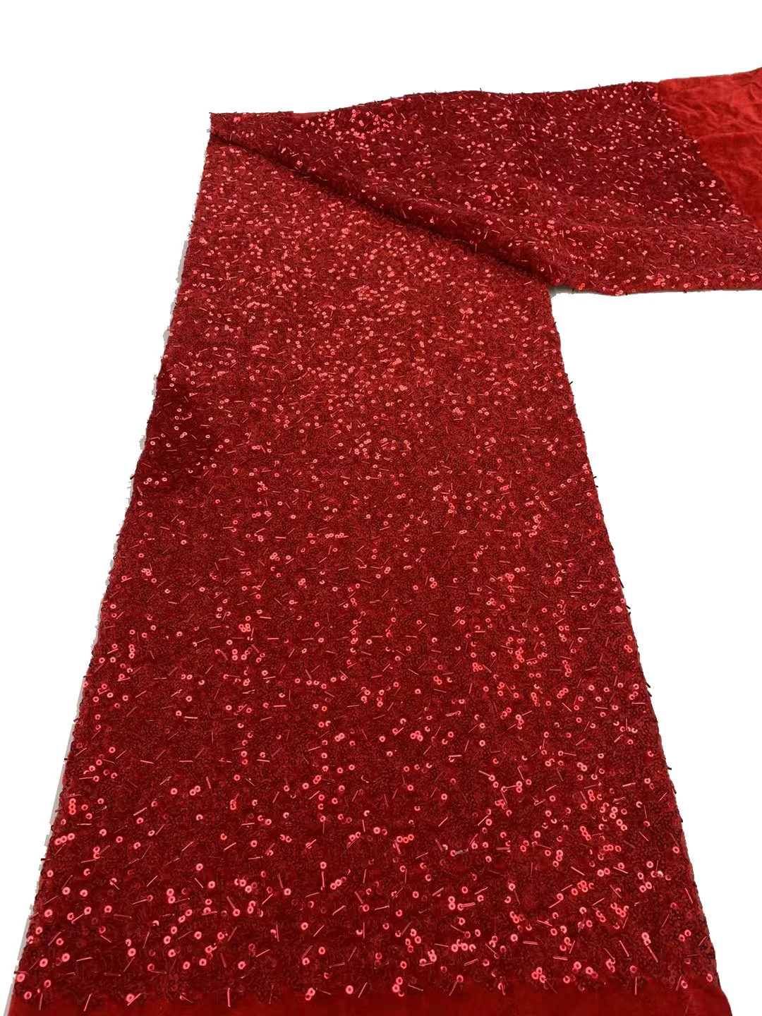 

(5yards/pc) Fully sequins and tube beads embroidered African lace red bling bling velet lace fabric for amazing dress FXZ240