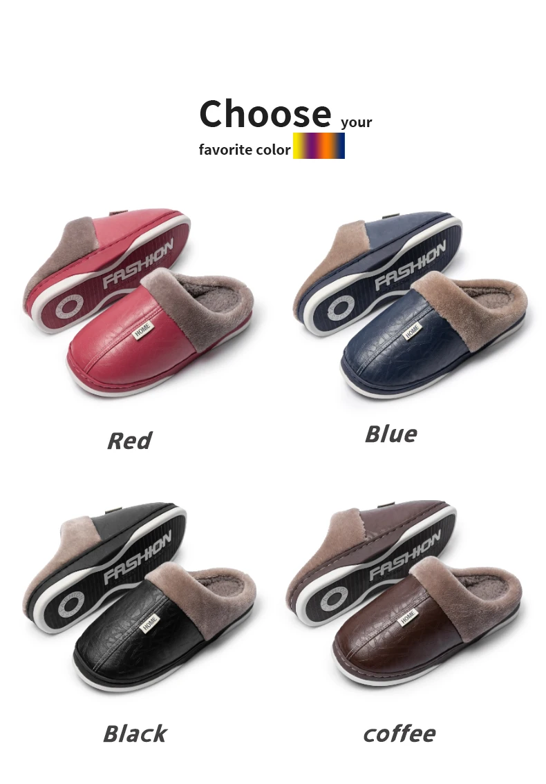 Herren Winter PU-Leder Wasserdichte Geschlossene Warme Hausschuhe, Slip-On mit Dickem Plüschfutter, Rutschfeste Weiche Sohle, Gemütliche Hausschuhe – Detail 5