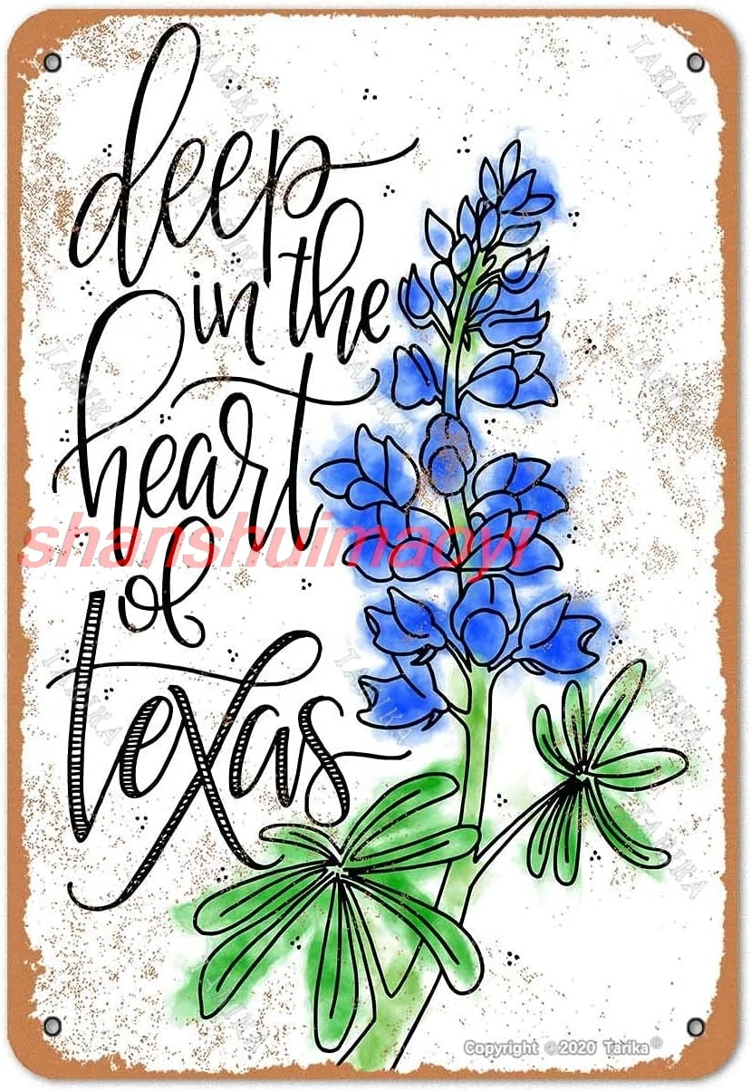 BIGYAK Deep in The Heart of Texas Bluebonnet Iron 8X12 Inch Vintage Look Decoration Crafts Sign for Home Kitchen Bathroo ALIMAO