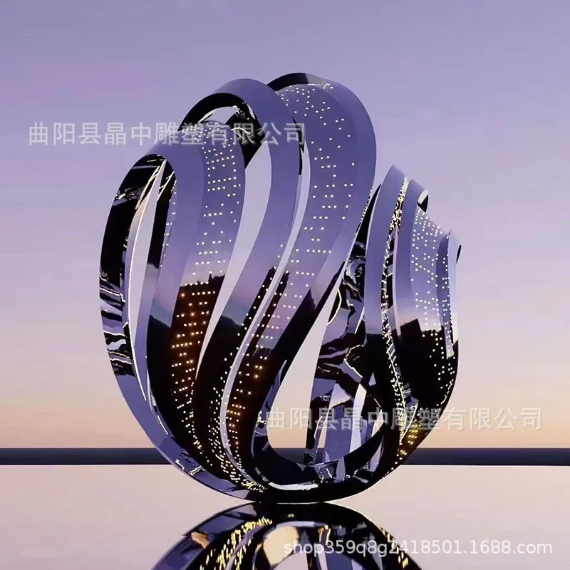 304 mirror stainless steel landscape sculpture community real estate sales department metal luminous water feature special-shape