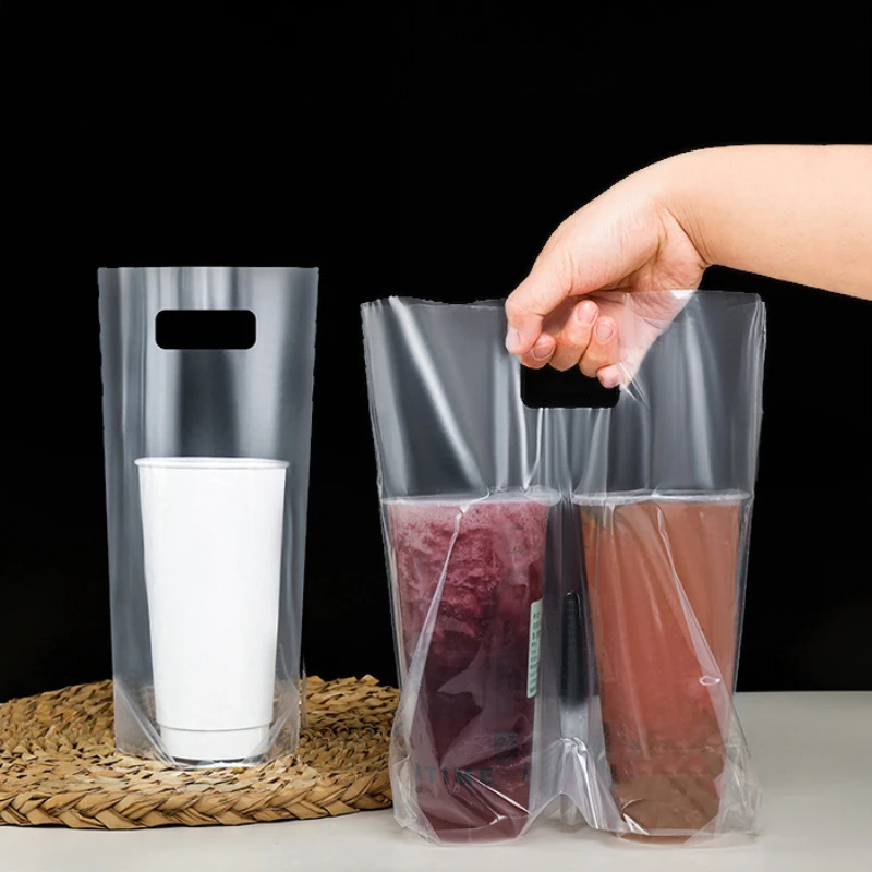 

Disposable Beverage Packaging Bag Thick High Transparency Plastic Single Cup Double Cup Milk Tea Takeout Portable Handbag