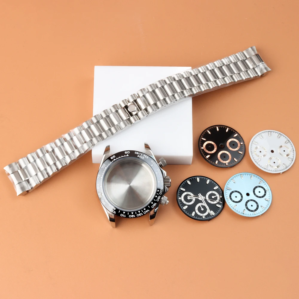 

VK63 40mm Watch Case Fit Quartz Chronograph Dial Hands 316L Steel Presidential/Jubilee/Oyster Bracelet For VK63 VK64 Movement