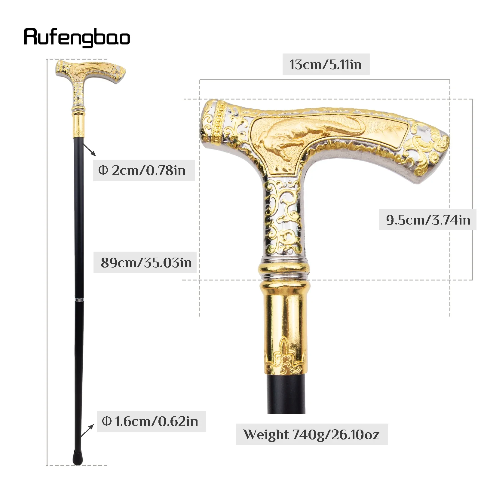 Golden White Crocodile Luxury Walking Stick Party Fashion Elegant Walking Stick Decorative Cospaly Cane Knob Crosier 89cm