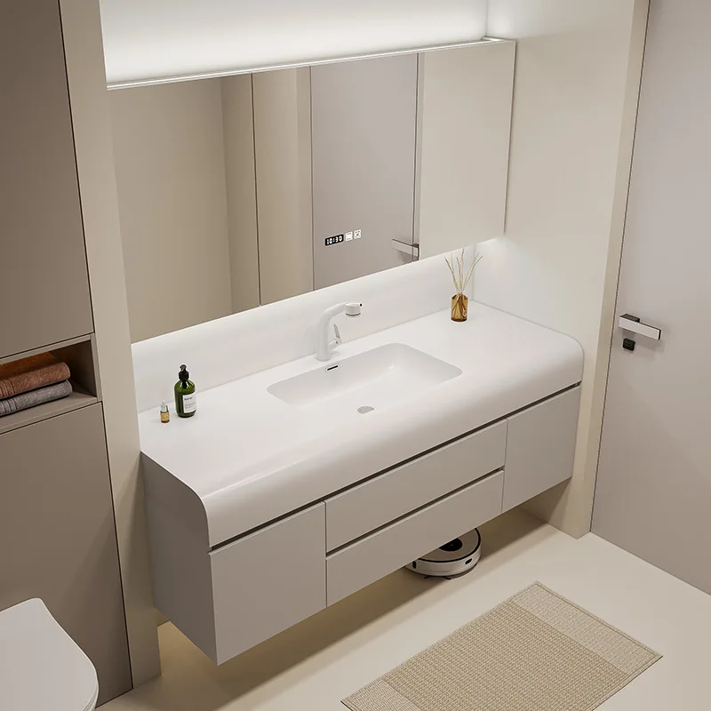 

Arc-shaped Sink Bathroom Cabinets Chimei Stone Integrated Basin Bathroom Cabinets Combination Storage Furniture Kast JT40B