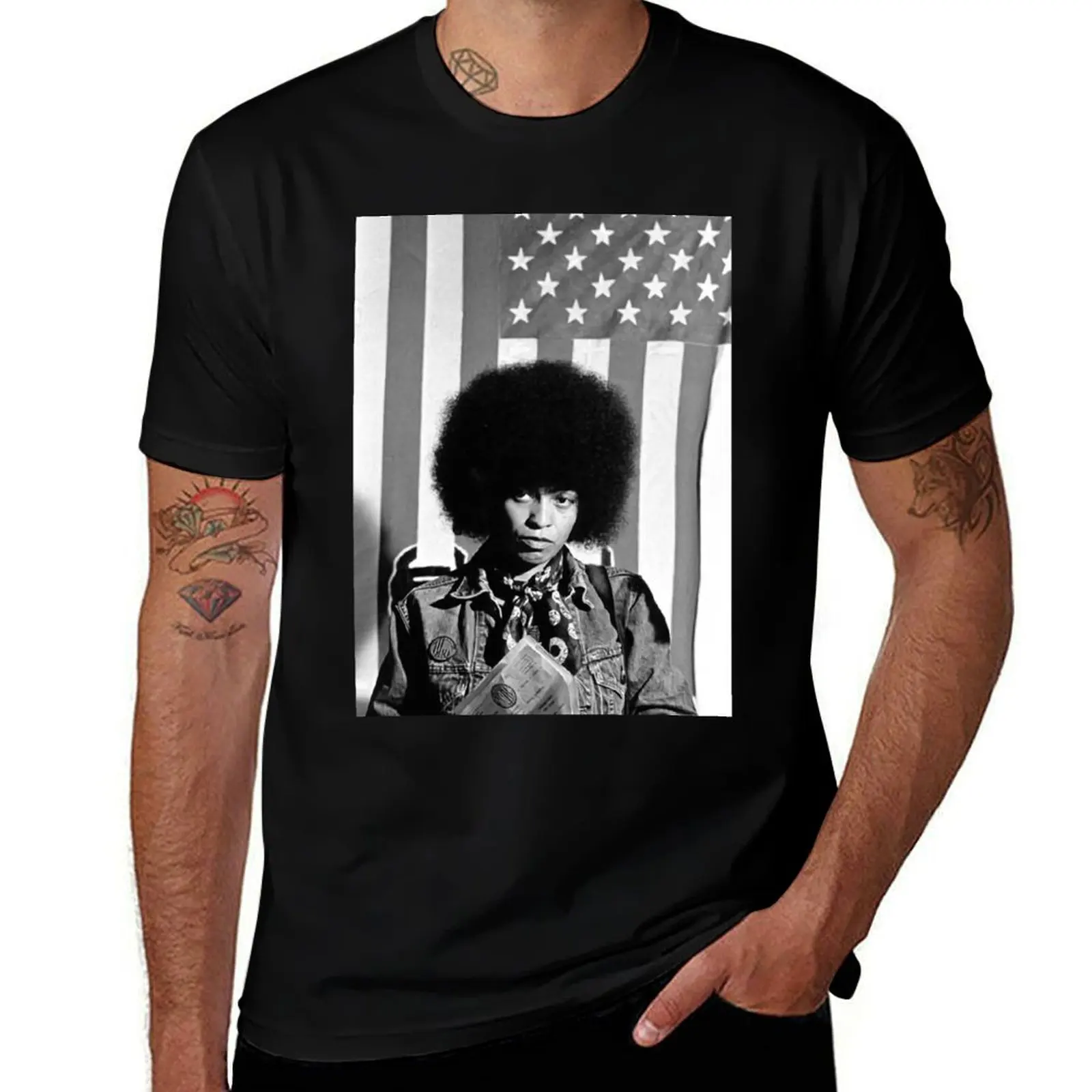 

America Flag Davis Potrait T-Shirt t shirts cotton 100% man t shirt designer man t shirts for men T-Shirt
