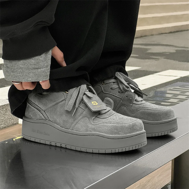 

Мужские массивные кроссовки в уличном стиле, ретро-кеды из кожи на платформе, повседневные кроссовки на толстой подошве, модные уличные кроссовки для мужчин