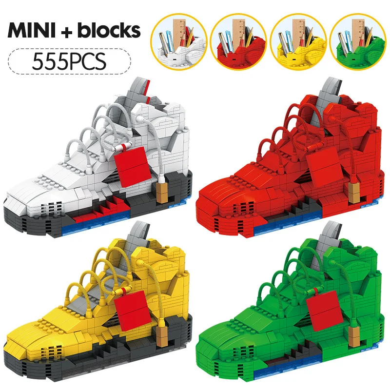 New Mini Cute Sport Basketball Shoes Building Blocks Sneakers Model Pen Container Bricks Pencil-box Toys for Children Stationery