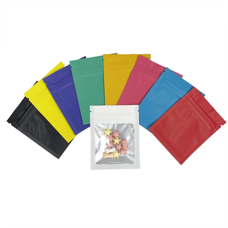 100 Pcs 7x9cm Matte Colorful Windows Small Bag Zip Lock Pouch Small Packaging Customized With Clear Window Pouches