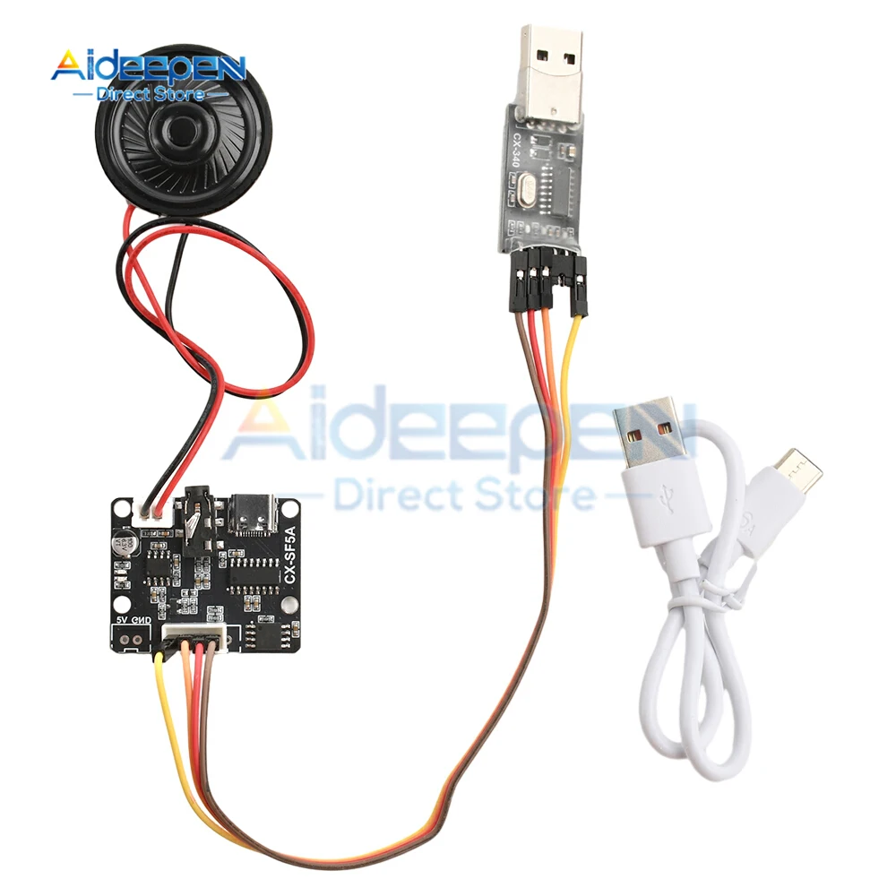 DC 3.3-5.2V SF5A UART Modulo MP3 Riproduzione vocale controllata MCU con audio personalizzato 5W Amplificatore di potenza in classe D Interfaccia di tipo C