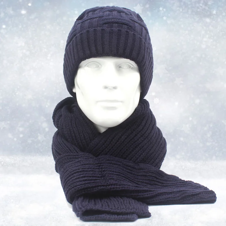 thiened-knitted-hat-scarf-set-for-men-winter-outdoor-warmth-protection-woolen-material-two-piece-hat-and-scarf-combo