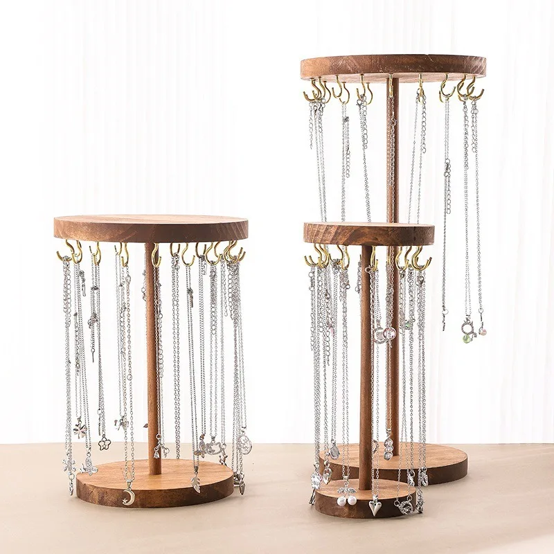 Walnut Disc Necklace Display Stand Sturdy Durable Hook Rack for Clavicle Chain Bracelet Jewelry Chain Storage