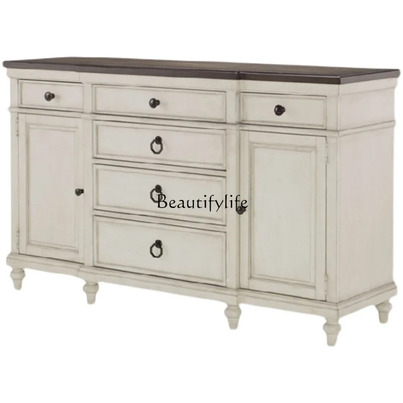 

American solid wood retro old dining side cabinet, living room storage foyer, bedroom side cabinet