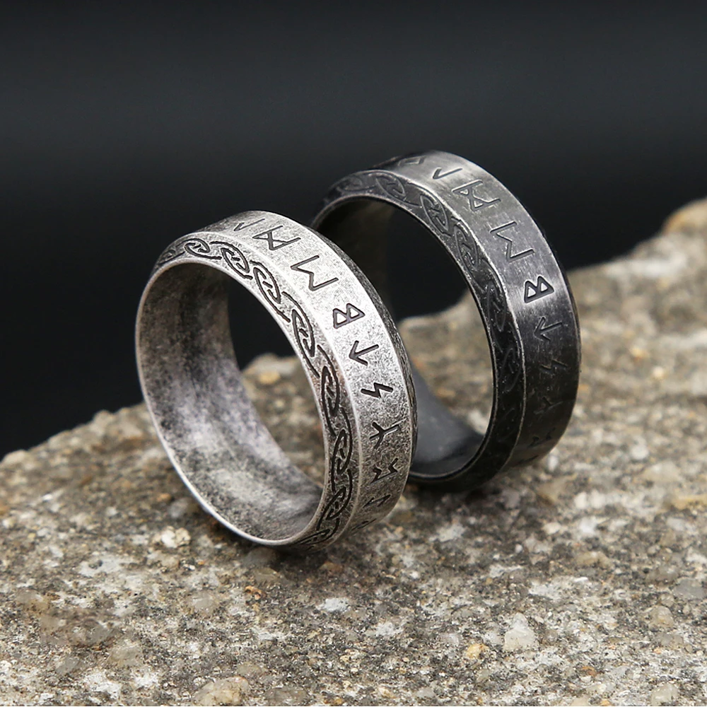 خمر نورس أودين الفايكنج رون الدائري الشرير بسيط الفولاذ المقاوم للصدأ فايكنغ رسالة خواتم للرجال النساء تميمة المجوهرات هدية بالجملة