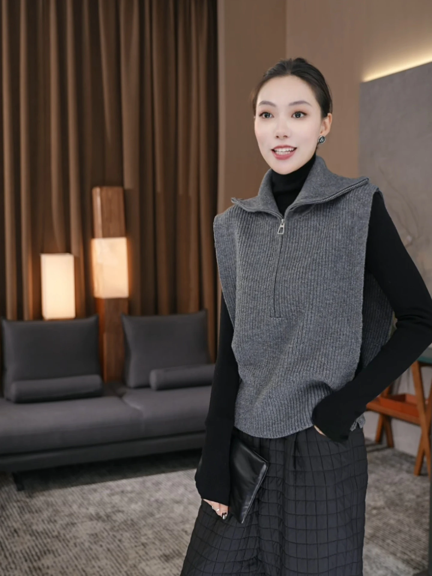 

Women's Knitted Vest High Collar f Zip Svel Outerwear Winter Faion Layering Ne Regular Fit Moderate Warmth