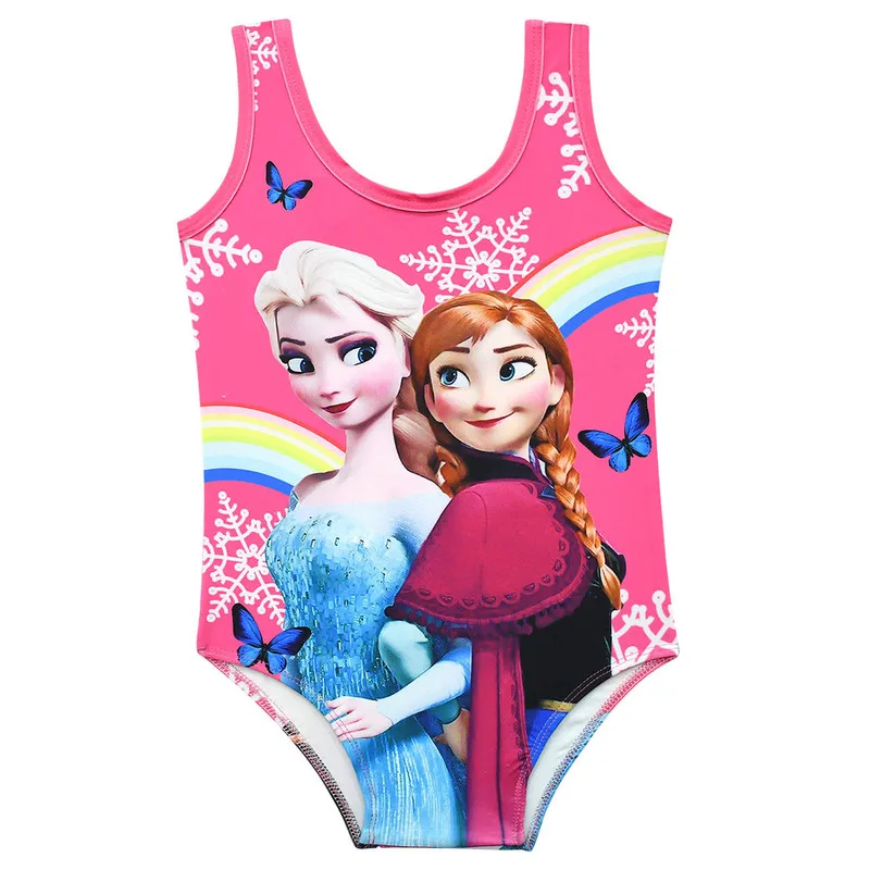 Kids Girls Swimwear Swimsuit Cartoon  Frozen Kawaii Vest One-piece Swimsuit With Big Bow On The Back 100cm-140cm Girl Learn Swim