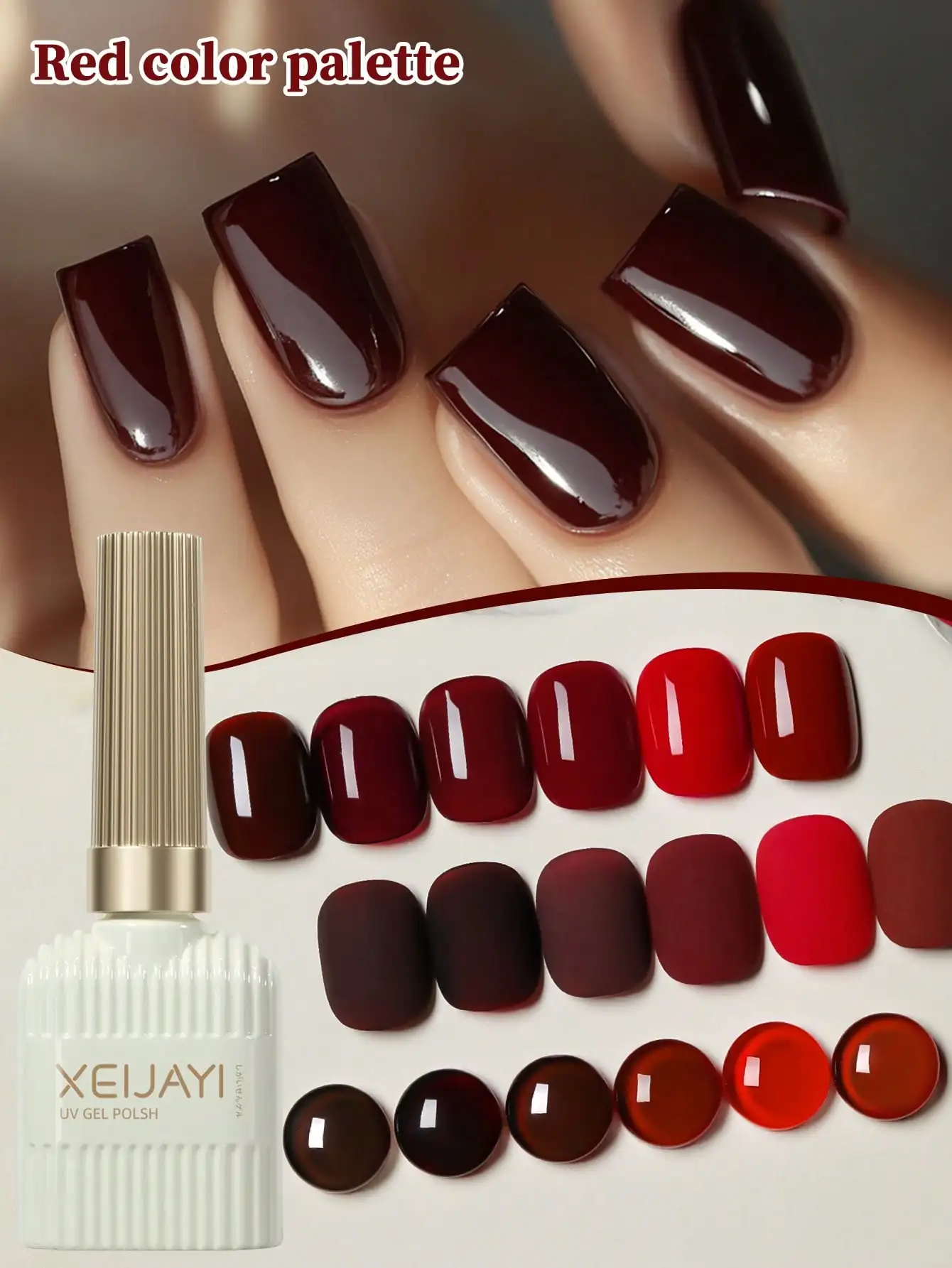 6 stuks 15 ml rode serie gel nagellak set, populaire kleur gel vernis kit, losweken UV/LED gel polish, voor thuis salon nagel