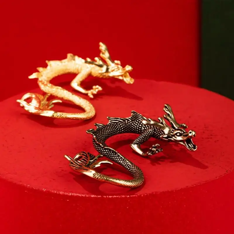 Chinese Zodiac Dragon Brass Figurine 1Pcs Retro Mythical Beast Mini Statue Home Office Table Decoration Gift Idea