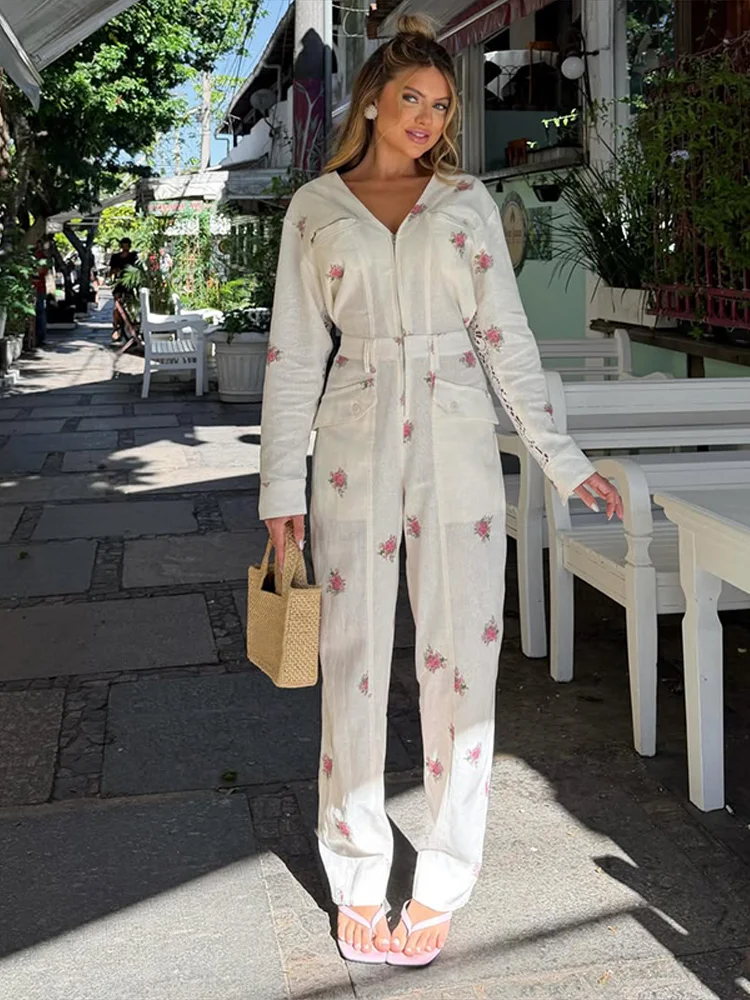 Elegant Long Sleeve Female Loose Playsuit Fashion Floral Printed Women Long Jumpsuit 2026 Summer Lady Vacation Outfit Streetwear