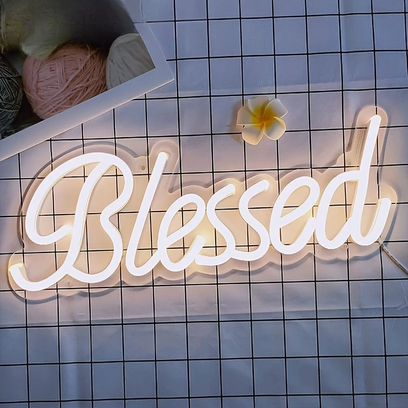 

Неоновые светильники Blessings, теплые белые светодиодные украшения для стен с питанием от USB, ночники для спальни, декор для стен, украшения для офиса, подарки