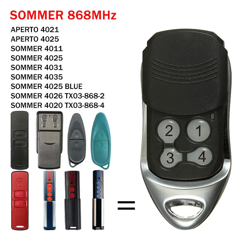 SOMMER 868 MHz Remote Control 4020 TX03-868-4 4026 TX03-868-2 4031 TX08-868-4 4025 TX02-868-2 Garage Door Control Gate Opener