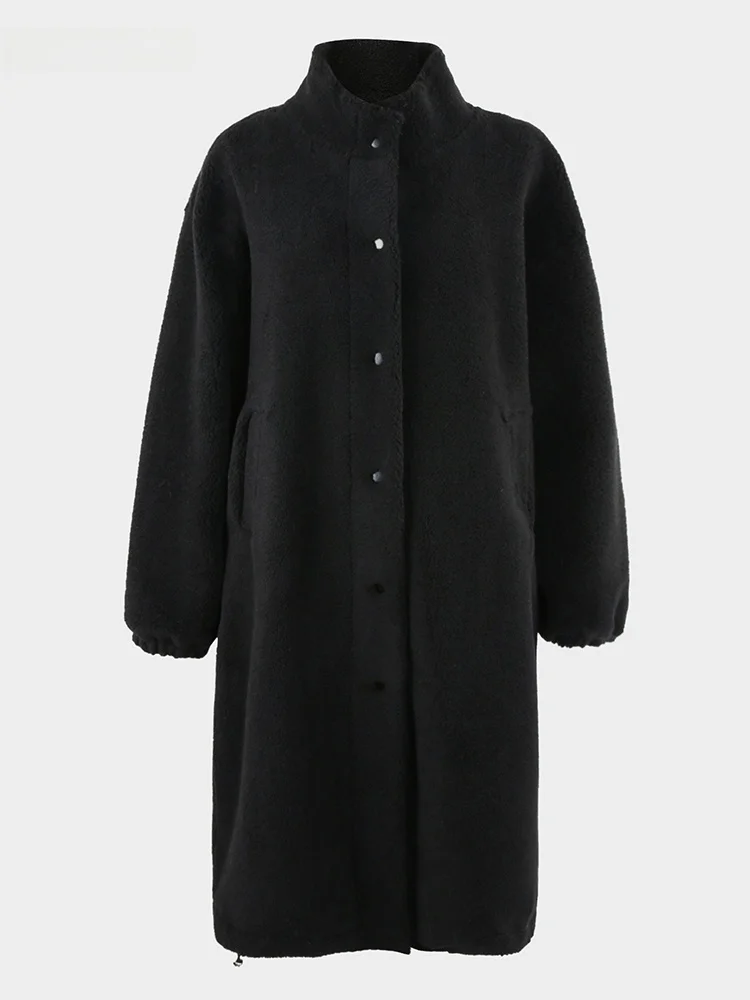 

Nerazzurri ey Lamb Fur Coat Long Women's Faion Outerwear Eco-friendly High-quali Loose Fit Premium Feeling