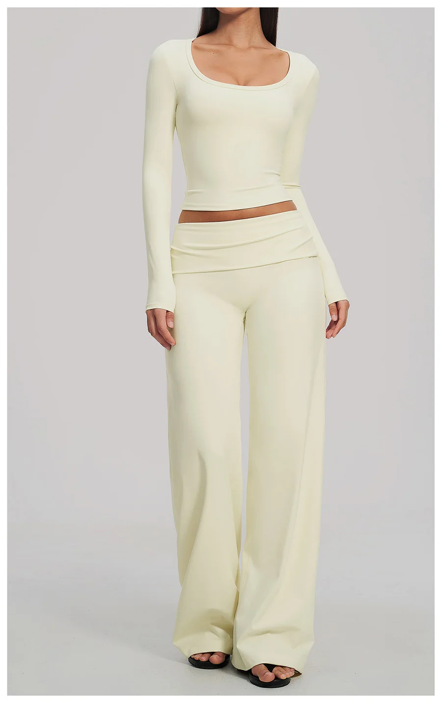 2-teiliges Yoga-Set für Damen, Langarm-Fitness-Oberteil, Trainingsanzug, Sportbekleidung, High-Waist-Hose mit geradem Bein, Fitness-Sportanzug – Detail 6